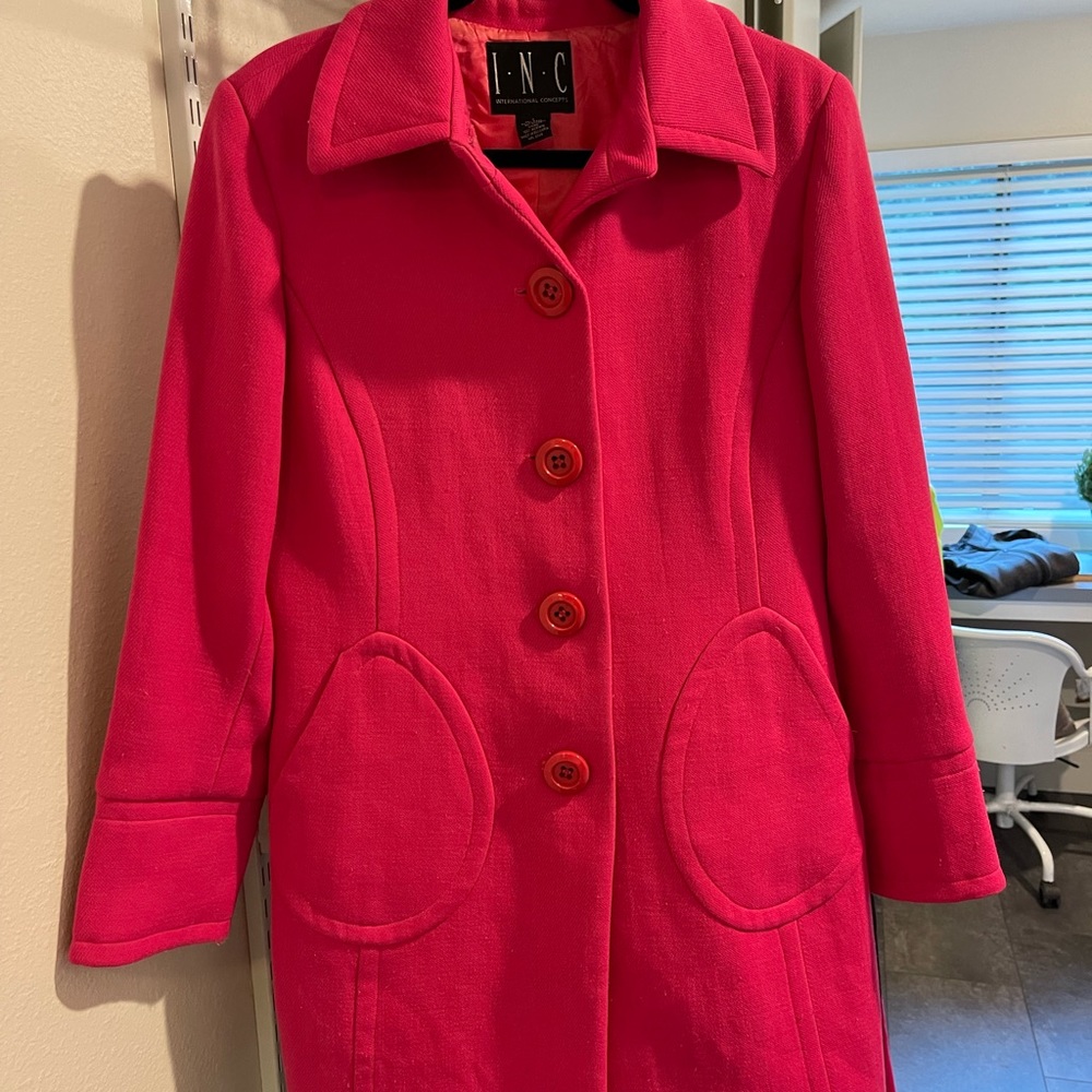 INC International Concepts fuchsia two-pocket button-up jacket, size L.